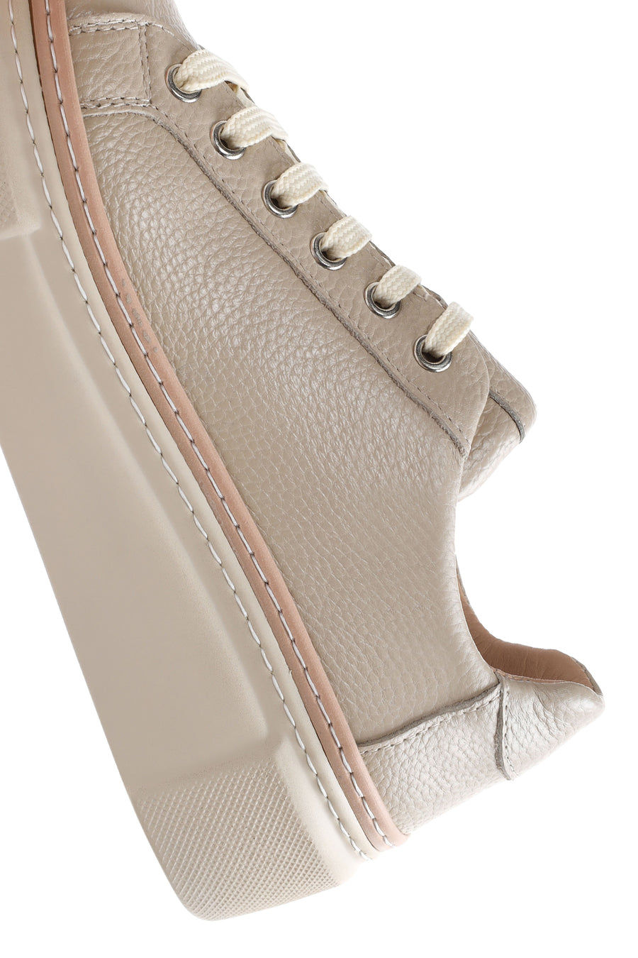 Kadın Bej Bağcıklı Kalın Tabanlı Deri Sneaker