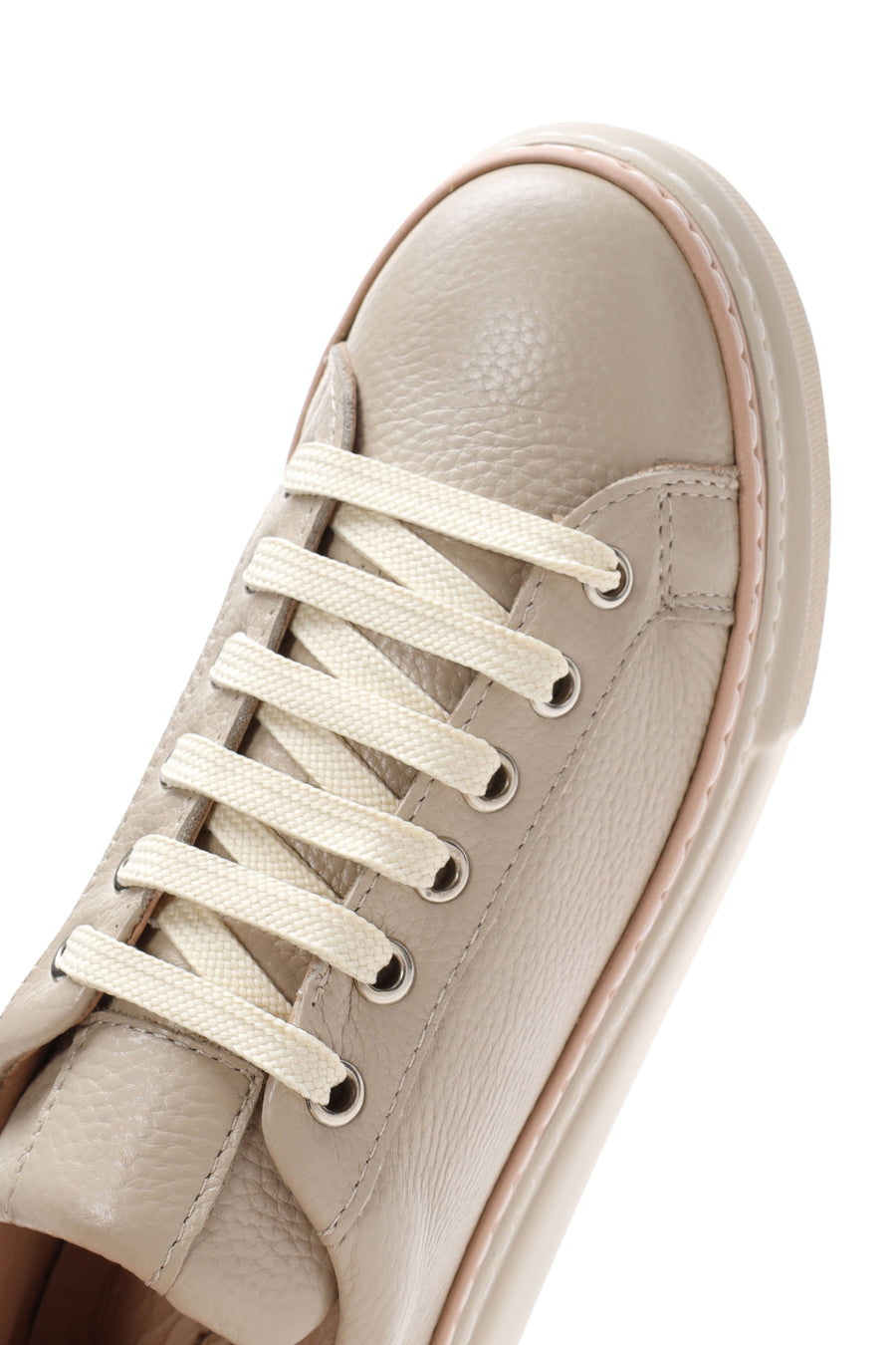 Kadın Bej Bağcıklı Kalın Tabanlı Deri Sneaker
