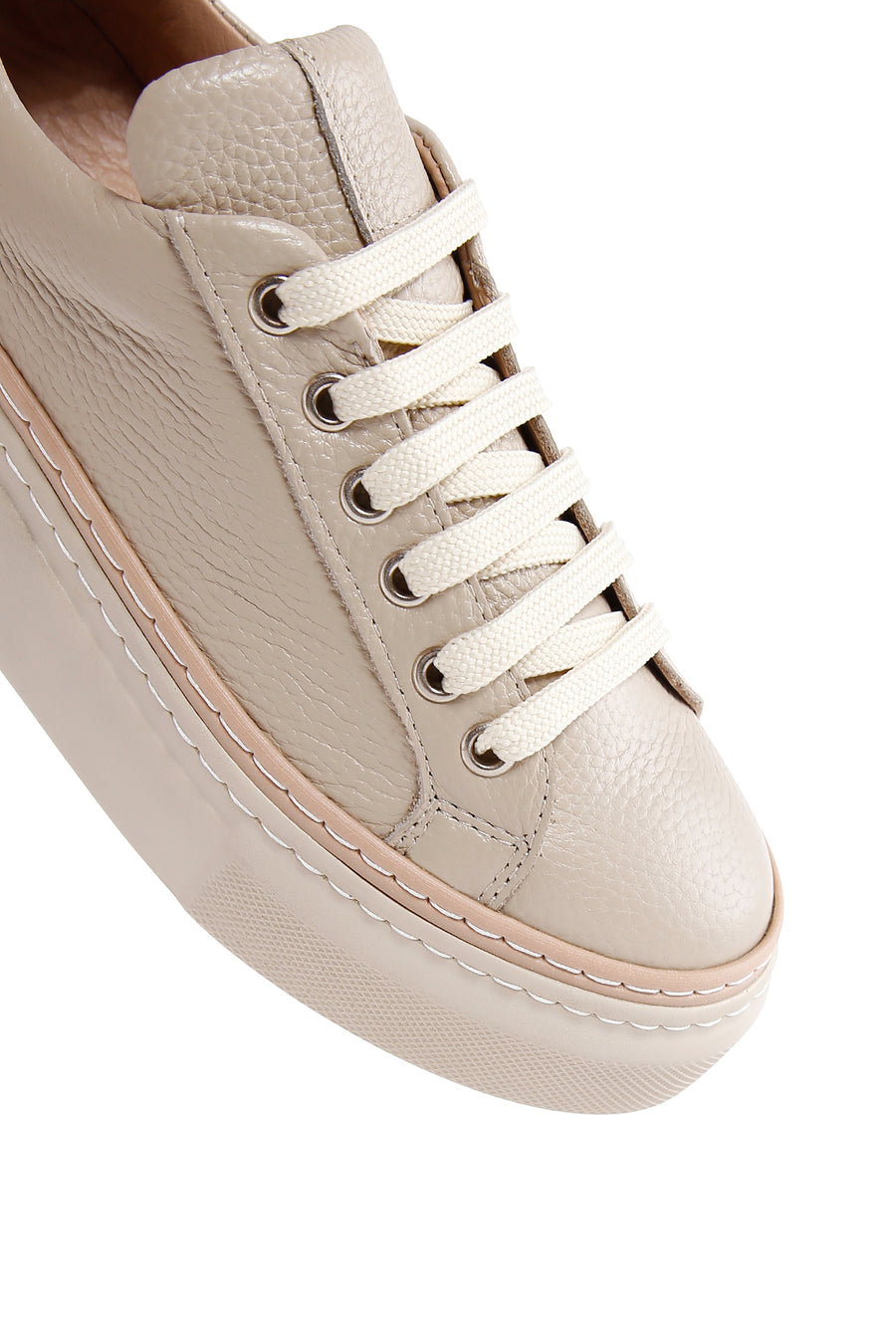 Kadın Bej Bağcıklı Kalın Tabanlı Deri Sneaker