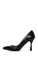 Women's Black Buckle Detailed Heeled Leather Stiletto | Derimod