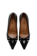 Women's Black Buckle Detailed Heeled Leather Stiletto | Derimod