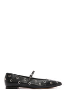 Women's Black Banded Leather Ballerinas | Derimod