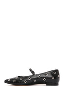 Women's Black Banded Leather Ballerinas | Derimod