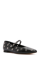 Women's Black Banded Leather Ballerinas | Derimod