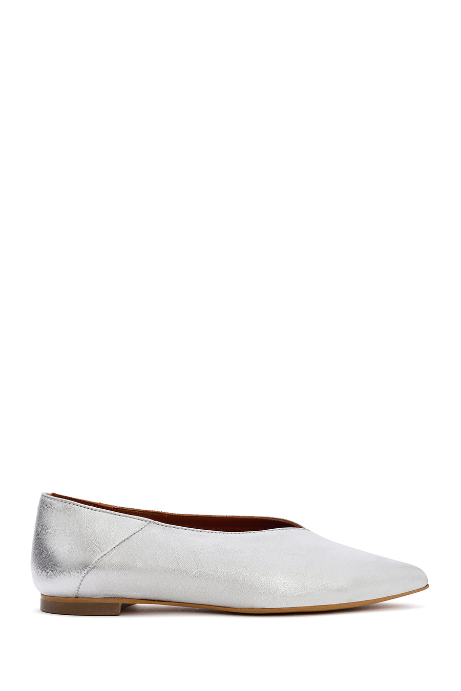 Women's Silver Metallic Leather Ballerinas 24SFD141032 | Derimod
