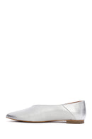 Women's Silver Metallic Leather Ballerinas | Derimod
