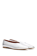 Women's Silver Metallic Leather Ballerinas | Derimod