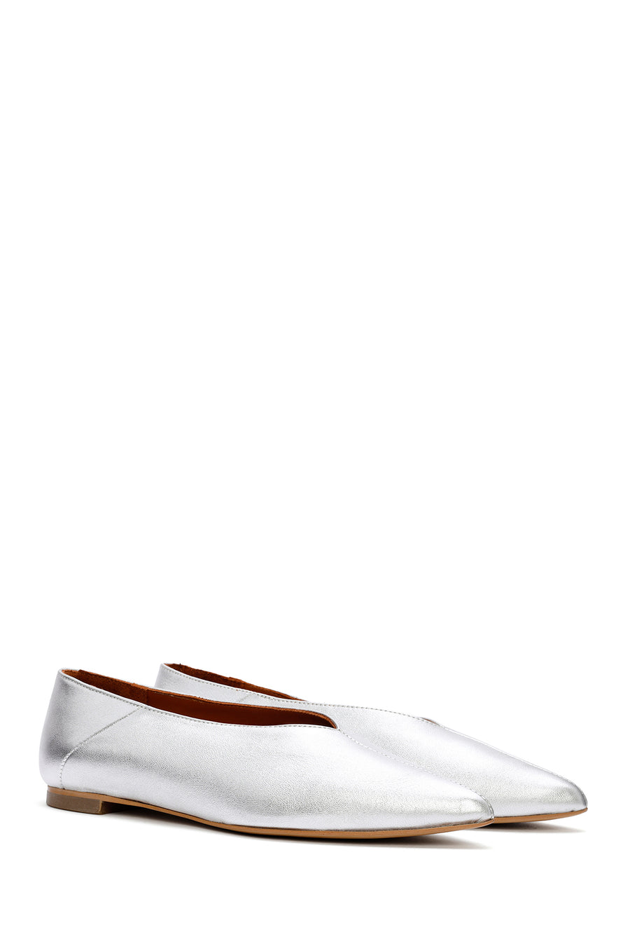 Women's Silver Metallic Leather Ballerinas