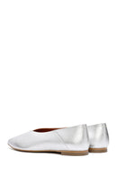Women's Silver Metallic Leather Ballerinas | Derimod