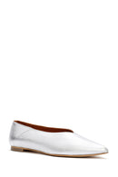 Women's Silver Metallic Leather Ballerinas | Derimod