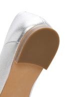 Women's Silver Metallic Leather Ballerinas | Derimod