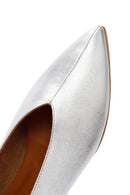 Women's Silver Metallic Leather Ballerinas | Derimod