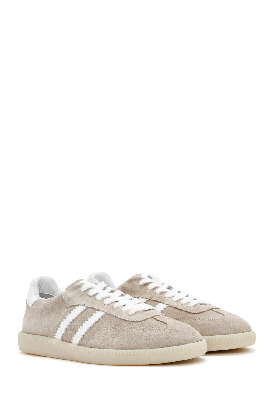 Women's Beige Lace-Up Suede Leather Sneaker