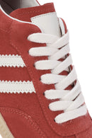 Women's Red Lace-Up Suede Leather Sneakers | Derimod