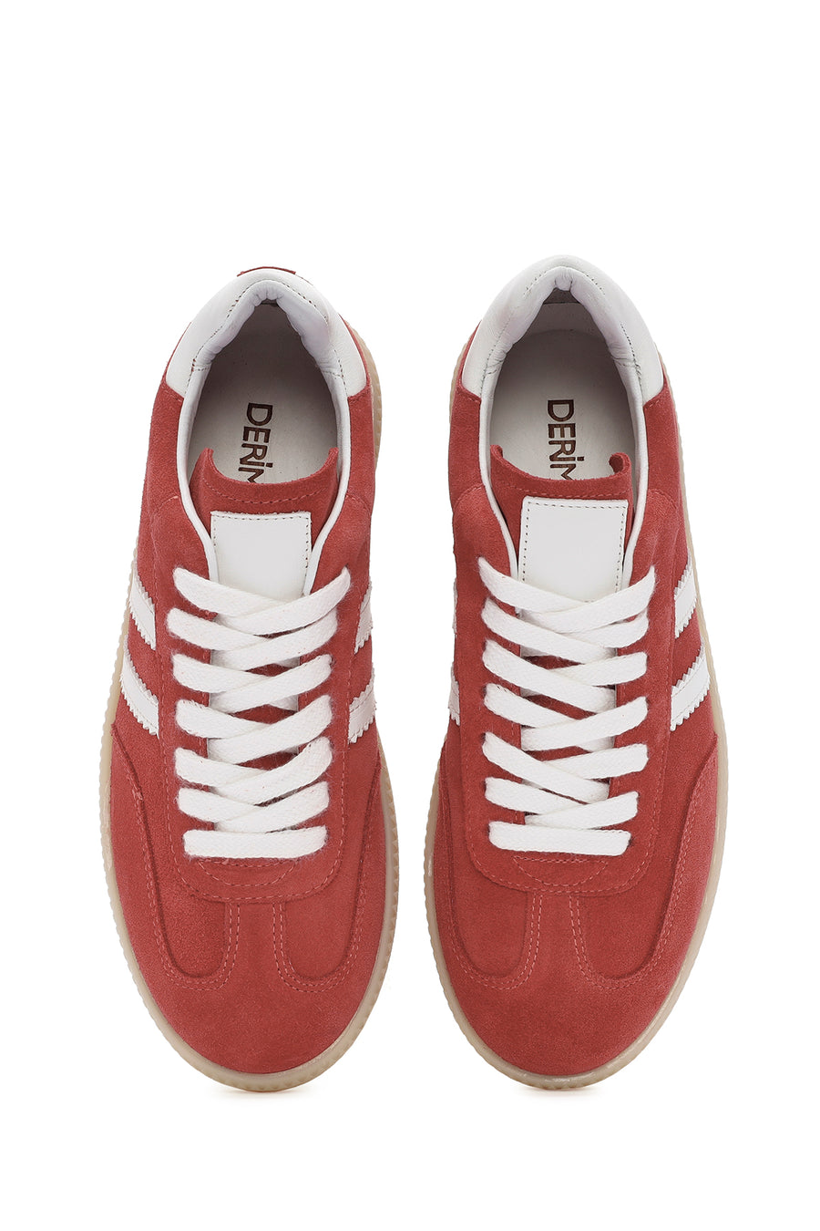 Women's Red Lace-Up Suede Leather Sneakers