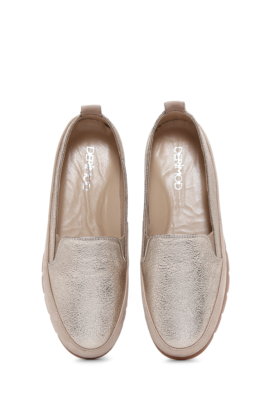 Kadın Bej Simli Deri Comfort Loafer