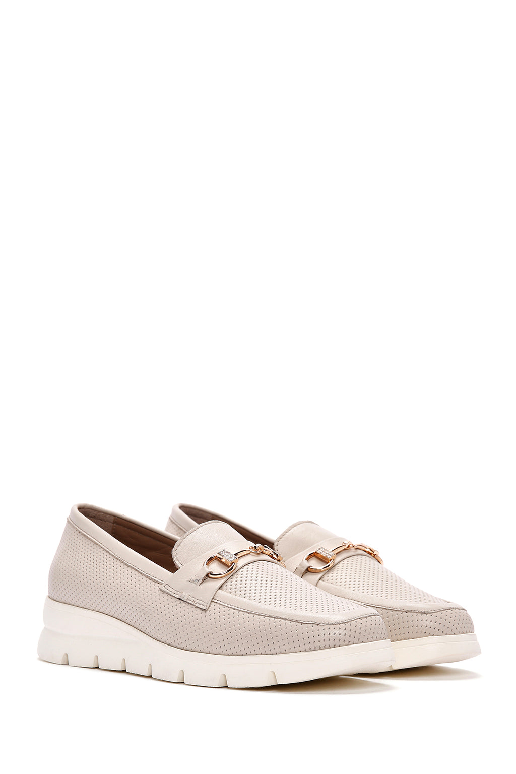 Kadın Krem Deri Comfort Loafer