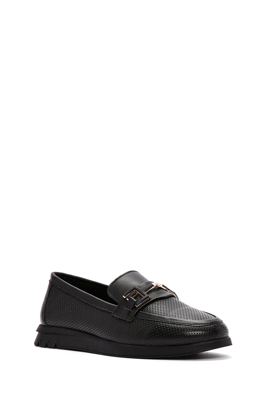 Kadın Siyah Toka Detaylı Deri Comfort Loafer
