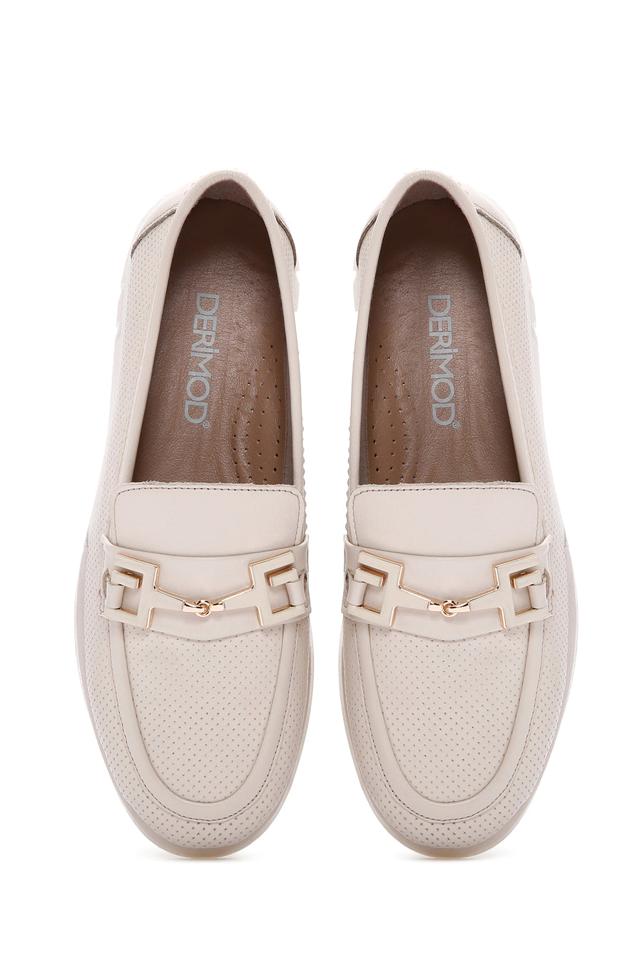 Kadın Krem Toka Detaylı Deri Comfort Loafer