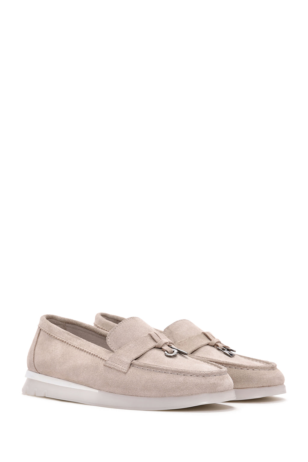 Kadın Bej Süet Deri Comfort Loafer