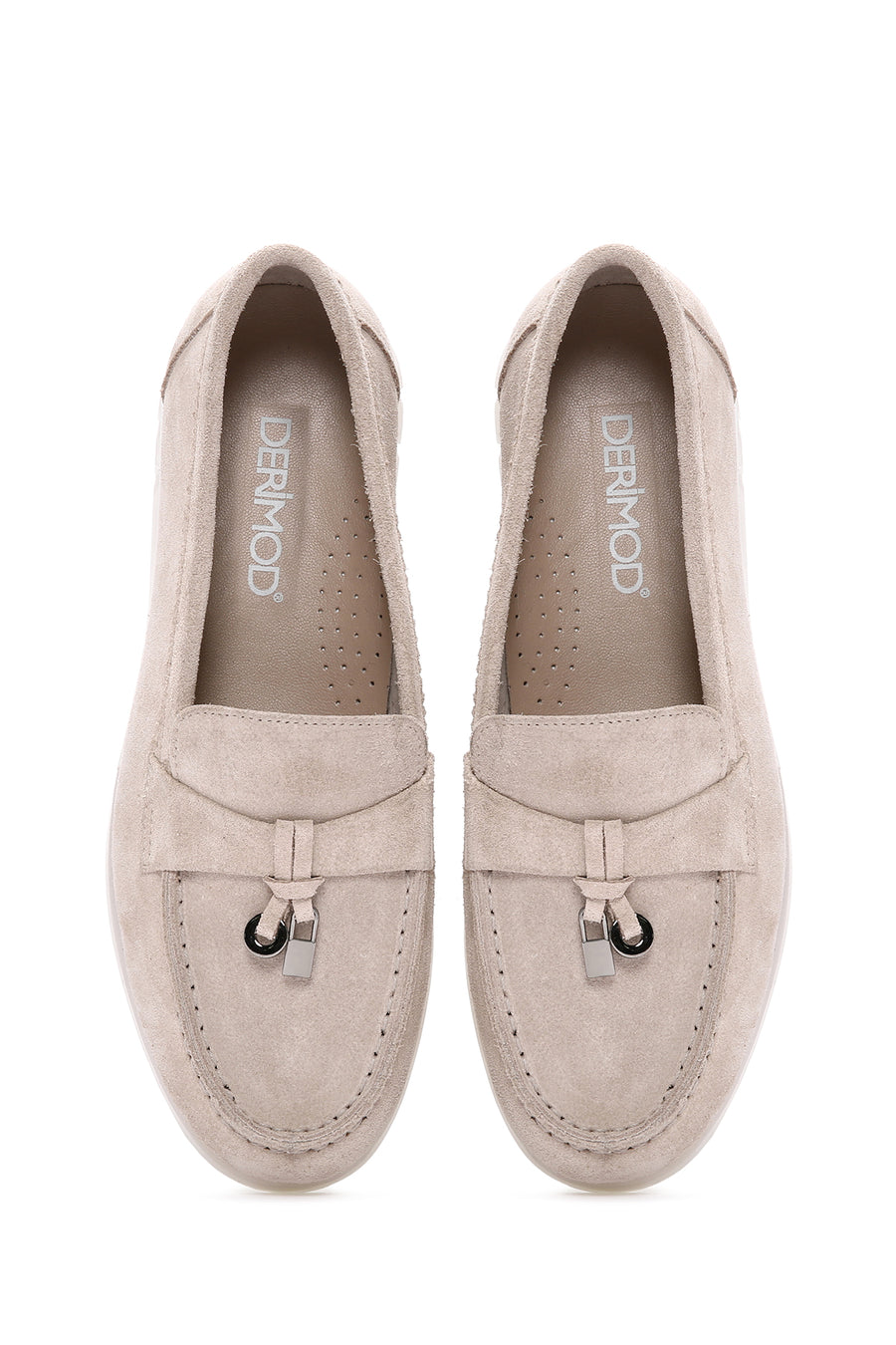 Kadın Bej Süet Deri Comfort Loafer