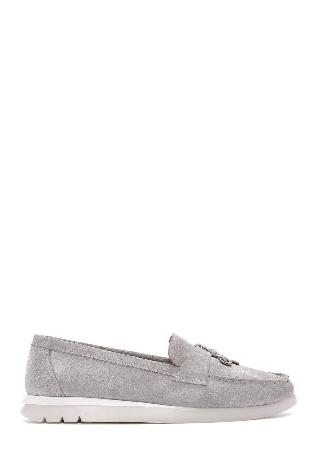 Kadın Gri Süet Deri Comfort Loafer