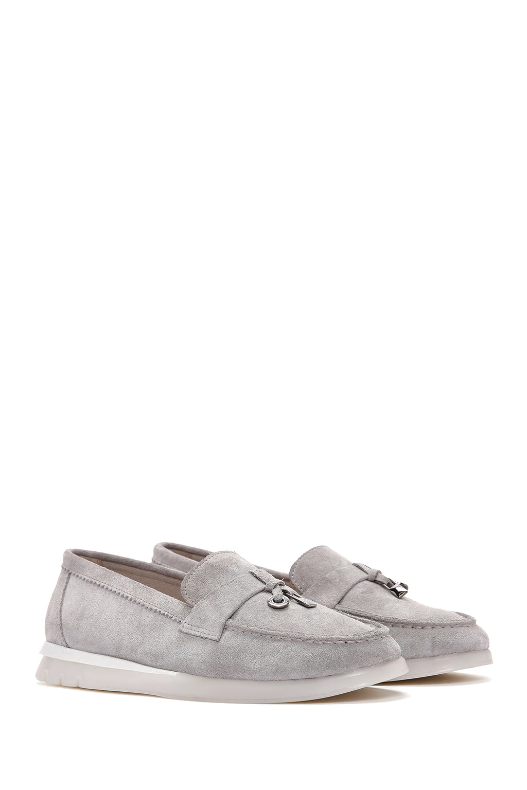 Kadın Gri Süet Deri Comfort Loafer