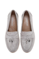 Women's Gray Suede Leather Comfort Loafer | Derimod