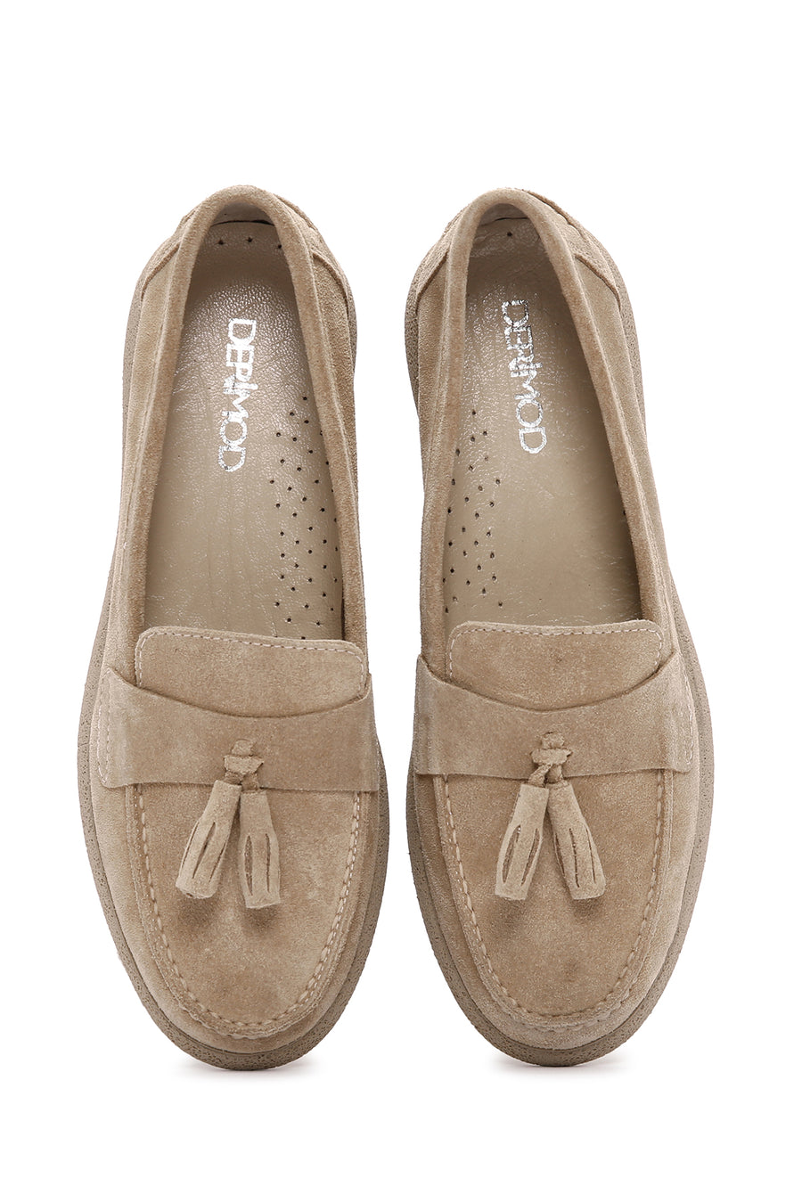 Kadın Bej Süet Deri Comfort Loafer