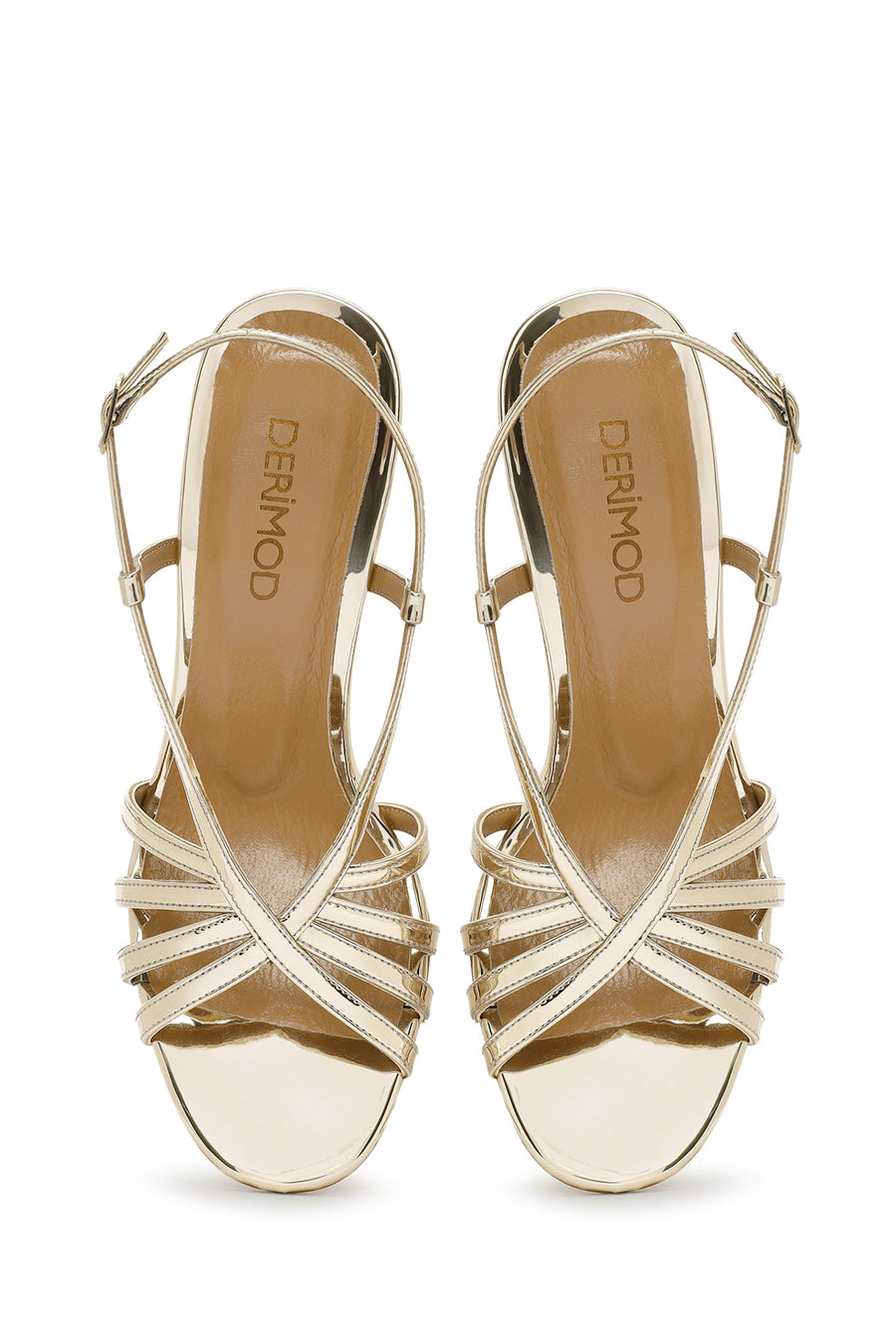 Women's Gold Ankle Buckle Thin Heel Leather Metallic Sandals