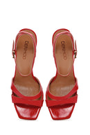 Women's Red Ankle Strap Thin Heeled Patent Leather Sandals | Derimod