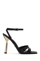 Women's Black Ankle Strap Thin Heeled Leather Sandals | Derimod
