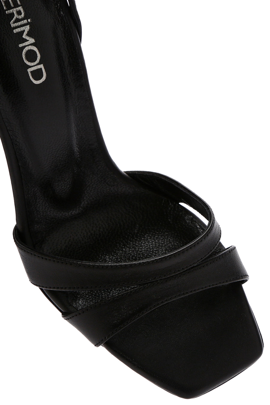 Women's Black Ankle Strap Thin Heeled Leather Sandals