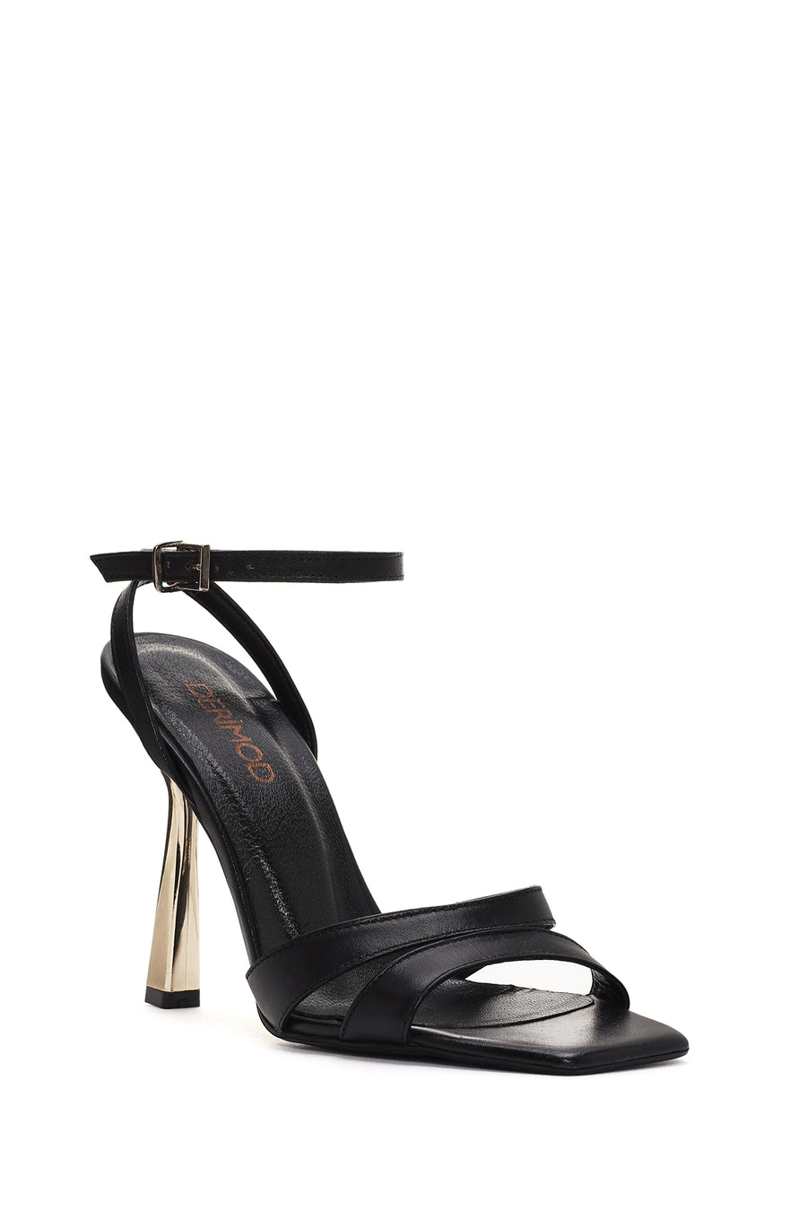 Women's Black Ankle Strap Thin Heeled Leather Sandals
