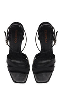 Women's Black Ankle Strap Thin Heeled Leather Sandals | Derimod
