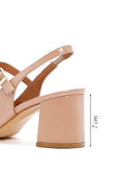 Women's Beige Open Back Strappy Heels Patent Leather Stiletto | Derimod