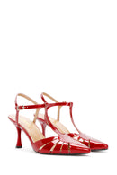 Women's Red Ankle Strap Open Back Thin Heeled Patent Leather Shoes | Derimod