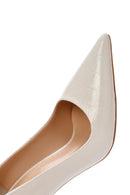 Women's Beige Thin Heel Crocodile Patterned Leather Stiletto | Derimod
