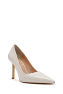 Women's Beige Thin Heel Crocodile Patterned Leather Stiletto | Derimod