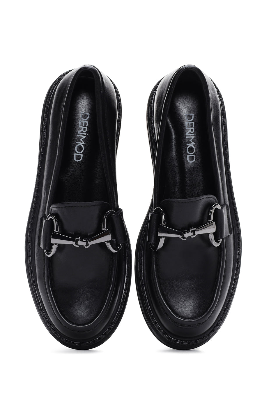 Kadın Siyah Deri Maskülen Loafer