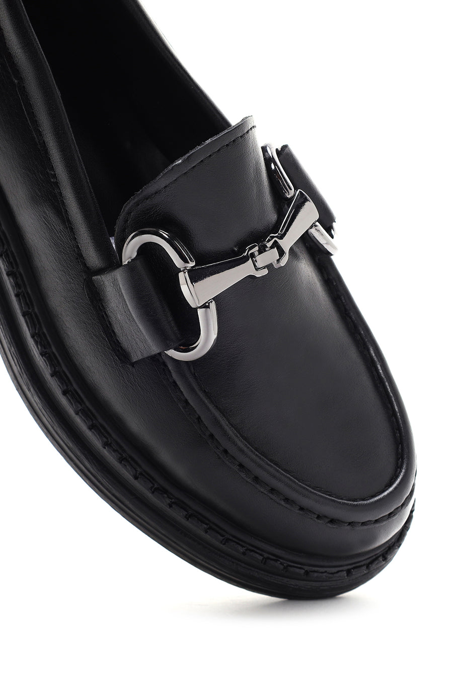 Kadın Siyah Deri Maskülen Loafer