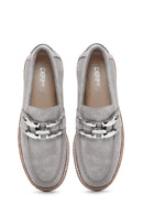Kadın Gri Süet Deri Maskülen Loafer | Derimod