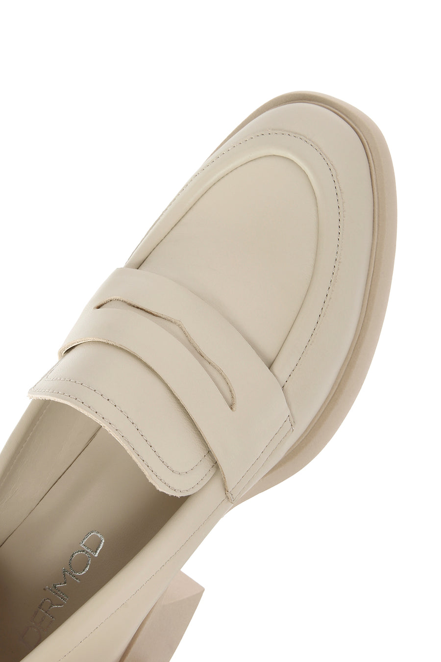 Women's Cream Thick Heeled Leather Masculine Loafer
