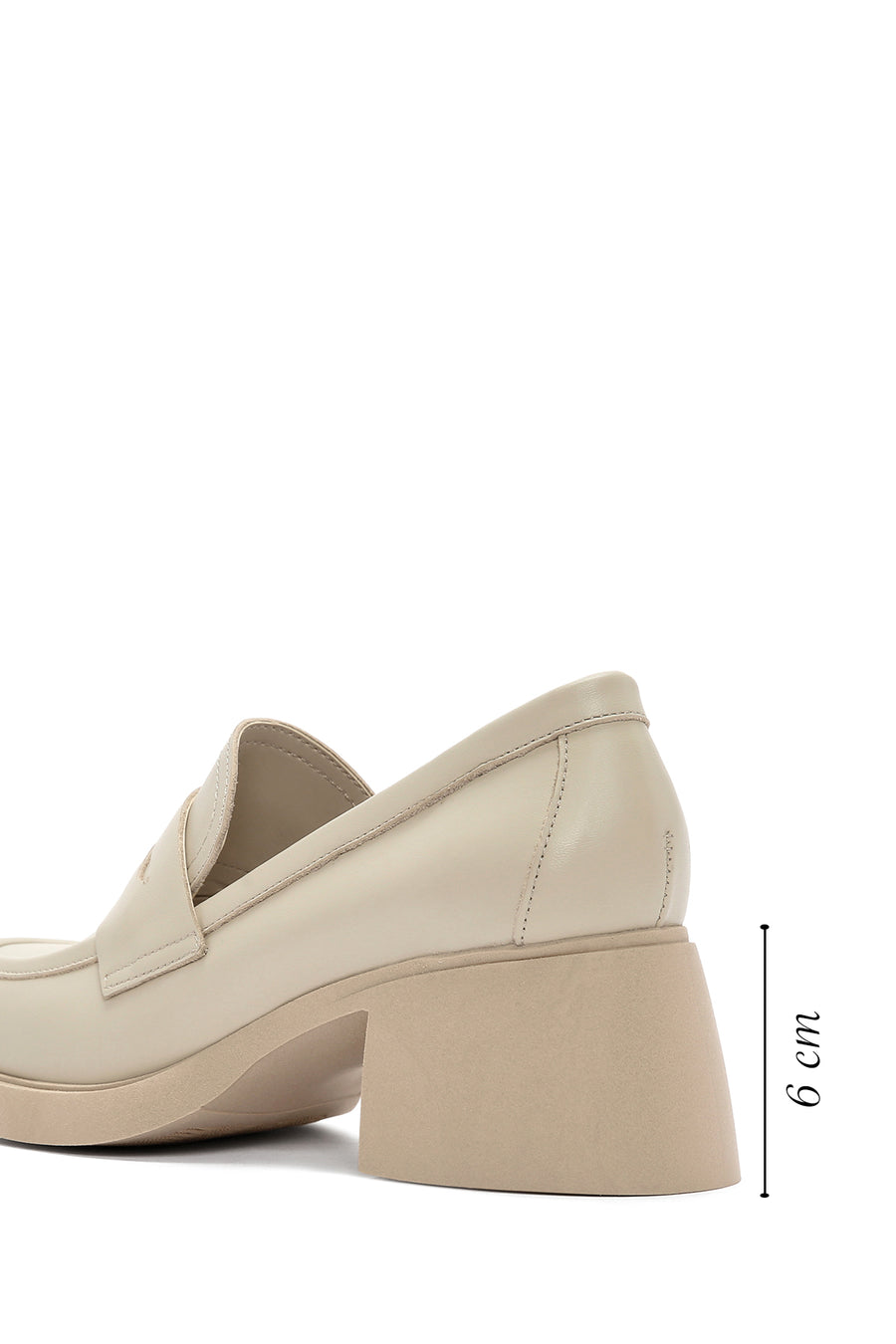 Women's Cream Thick Heeled Leather Masculine Loafer
