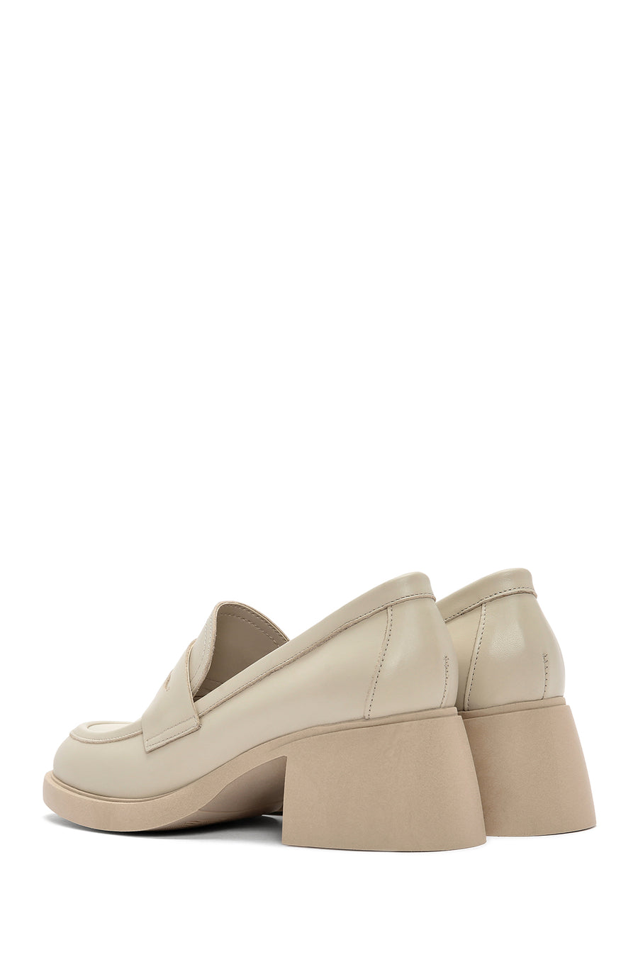 Women's Cream Thick Heeled Leather Masculine Loafer