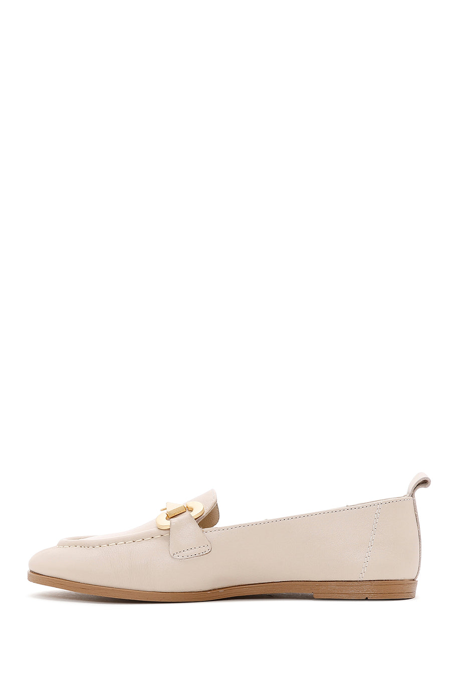 Women's Beige Leather Masculine Loafer