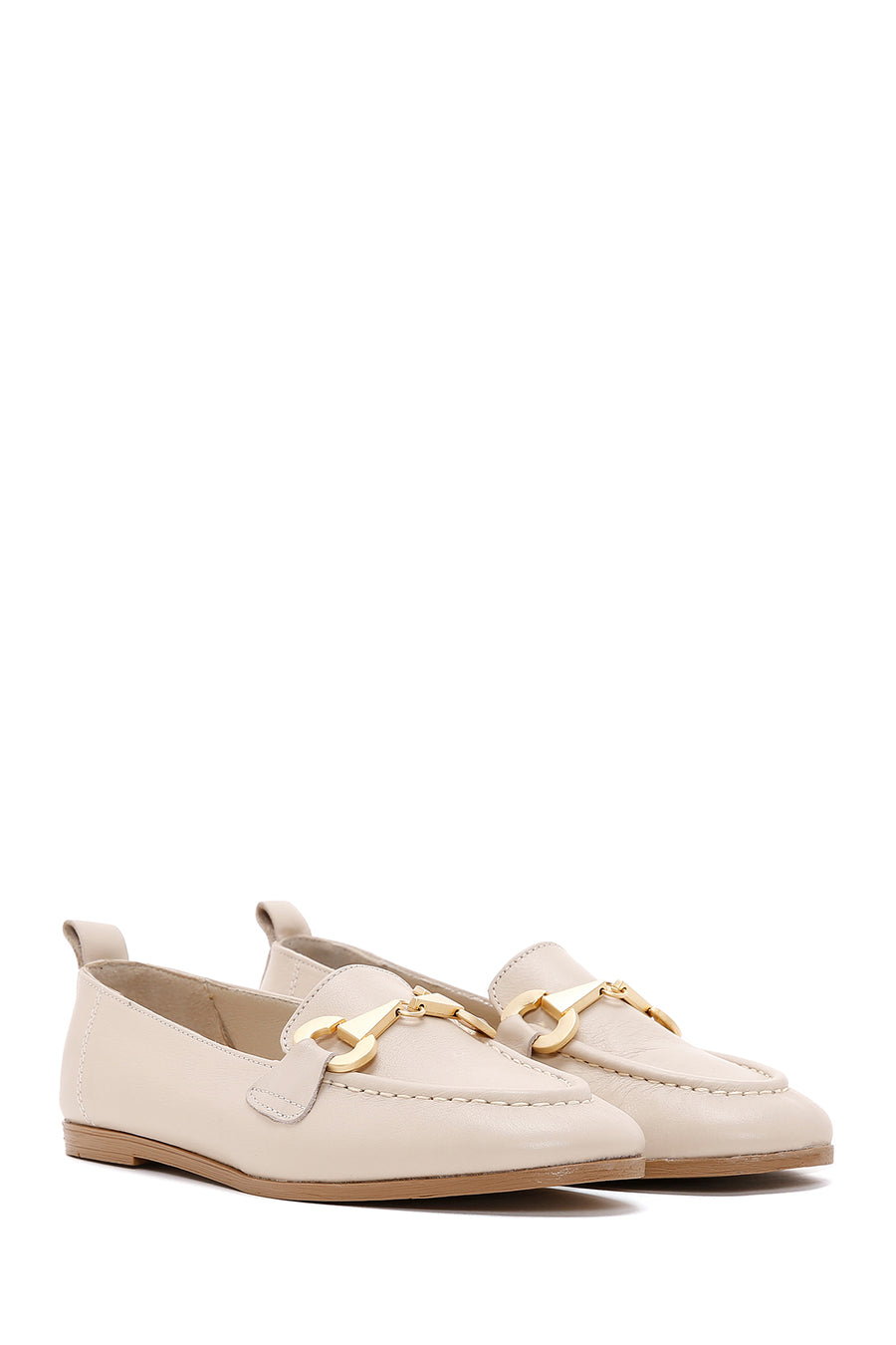 Women's Beige Leather Masculine Loafer