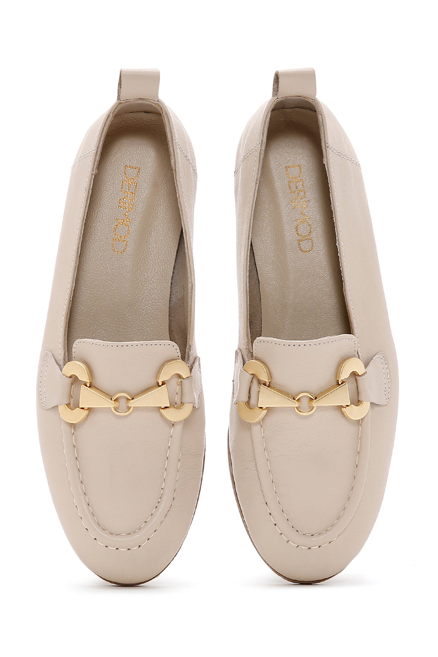 Women's Beige Leather Masculine Loafer