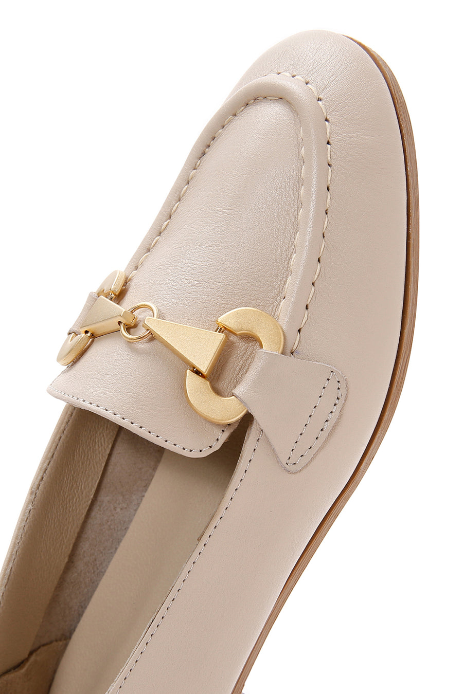 Women's Beige Leather Masculine Loafer