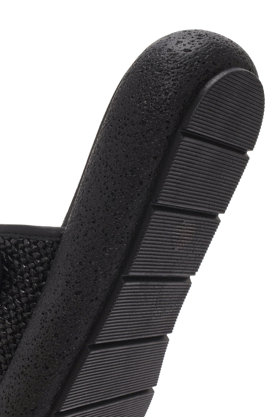 Women's Black Double Buckle Straw Leather Slippers